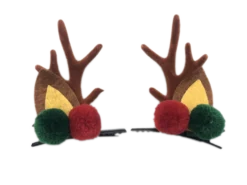 Barrette bois de Renne Noel avec pompons